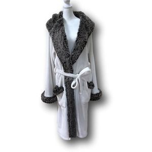 Pottery Barn Faux Fur Ombre Robe with Gray Trim & Belt Size Large